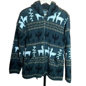 Sumac Design Llama Bird Stalk Hooded Jacket Gray White Black Size XL